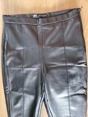 Zara Black Faux Leather Leggings with Front Seams